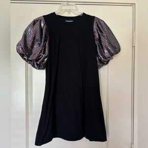 Queen of Sparkles Black Tshirt Dress with Sequin Sleeves